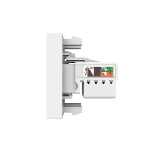 Witte netwerk wandcontactdoos met twee Cat6 aansluitingen voor vaste internetbekabeling