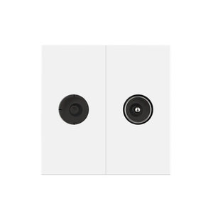 Witte TV coax wandmodule met female en male aansluiting voor televisie en antenne