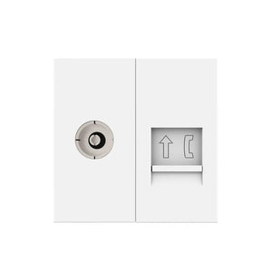 Witte combinatie TV coax en RJ11 telefoon aansluiting voor twee vaste wandverbindingen