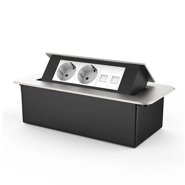 Livolo | Zilver | 3 | Pop-Up Stekkerdoos | Push | Inbouw | Dubbel Stopcontact + Dubbel Netwerk cat.6 - Wit Livolo Nederland B.V.