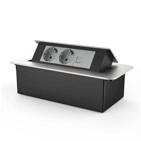 Livolo | Zilver | 3 | Pop-Up Stekkerdoos | Push | Inbouw | Dubbel Stopcontact + Netwerk cat.6 met Blindplaat - Grijs Livolo Nederland B.V.