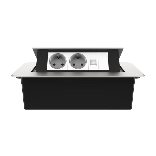 Livolo | Zilver | 3 | Pop-Up Stekkerdoos | Push | Inbouw | Dubbel Stopcontact + Netwerk cat.6 met Blindplaat - Wit Livolo Nederland B.V.