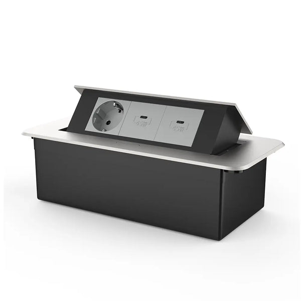 Livolo | Zilver | 3 | Pop-Up Stekkerdoos | Push | Inbouw | Stopcontacten + Dubbele USB-C Oplader - Grijs Livolo Nederland B.V.