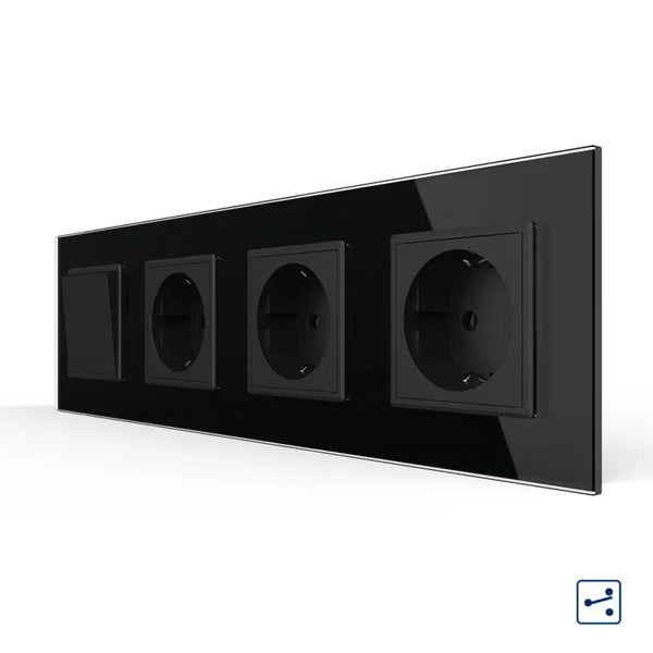 Livolo | Zwart | 1+SR+SR+SR | Aan/Uit | Wissel | Wipschakelaar met drie wandcontactdozen Livolo Nederland B.V.