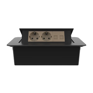 Livolo | Zwart | 3 | Pop-Up Stekkerdoos | Push | Inbouw | Dubbel Stopcontact + Dubbel Netwerk cat.6 - Goud Livolo Nederland B.V.