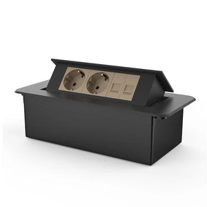 Livolo | Zwart | 3 | Pop-Up Stekkerdoos | Push | Inbouw | Dubbel Stopcontact + Dubbel Netwerk cat.6 - Goud Livolo Nederland B.V.