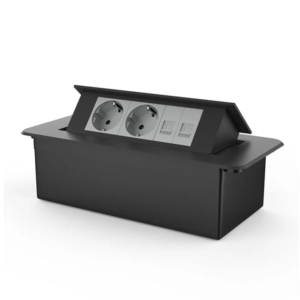 Livolo | Zwart | 3 | Pop-Up Stekkerdoos | Push | Inbouw | Dubbel Stopcontact + Dubbel Netwerk cat.6 - Grijs Livolo Nederland B.V.