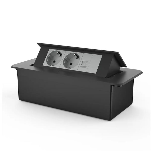 Livolo | Zwart | 3 | Pop-Up Stekkerdoos | Push | Inbouw | Dubbel Stopcontact + Netwerk cat.6 met Blindplaat - Grijs Livolo Nederland B.V.