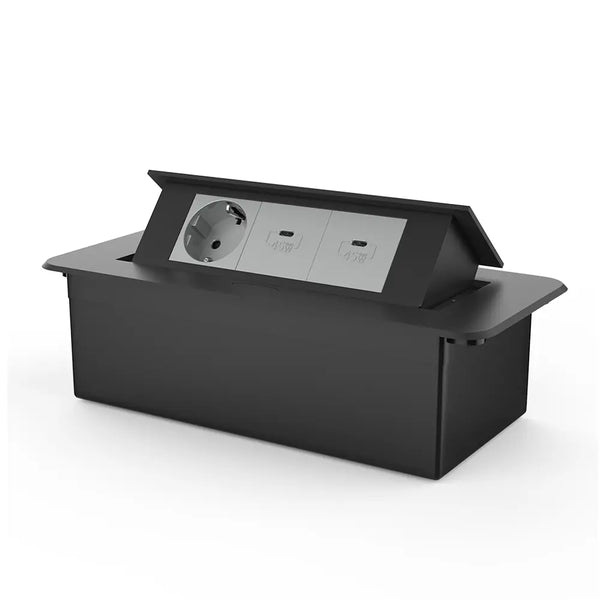 Livolo | Zwart | 3 | Pop-Up Stekkerdoos | Push | Inbouw | Stopcontacten + Dubbele USB-C Oplader - Grijs Livolo Nederland B.V.