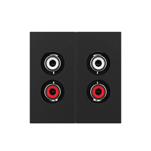 Zwarte dubbele RCA tulp audio aansluiting voor twee analoge stereo verbindingen in de wand