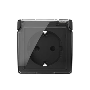 Zwart IP44 stopcontact met klapdeksel voor badkamer keuken en vochtige ruimtes
