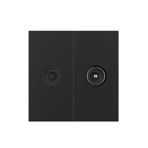 Zwarte TV coax wandmodule met female en male aansluiting voor televisie en antenne