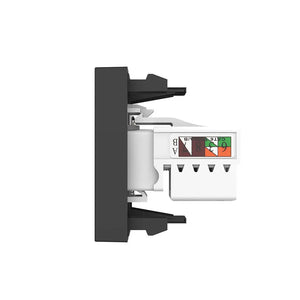 Zwarte multimedia wandmodule met TV female en RJ45 Cat6 aansluiting voor woning of kantoor