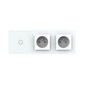 Witte Livolo touch schakelaar met twee stopcontacten met aardpen voor luxe interieur