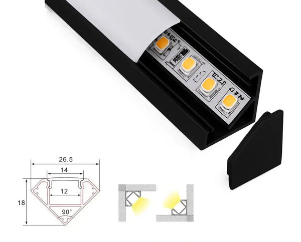 Profiel | Inbouw | 1 Meter | Hoek | Zwart | 16 x 16 | COB ledstrip