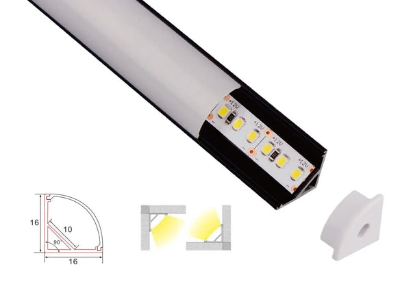 Profiel | Opbouw | 1 Meter | Hoek | Zwart | 16 x 16 | COB ledstrip