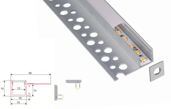 Stucprofiel | Inbouw | 1 Meter | Zijkant | Aluminium | 38 x 15 | COB ledstrip