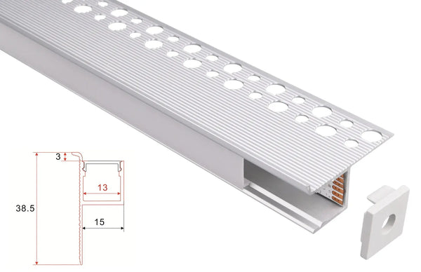 Stucprofiel | Inbouw | 1 Meter | Zijkant | Aluminium | 38.5 x 15 | COB ledstrip