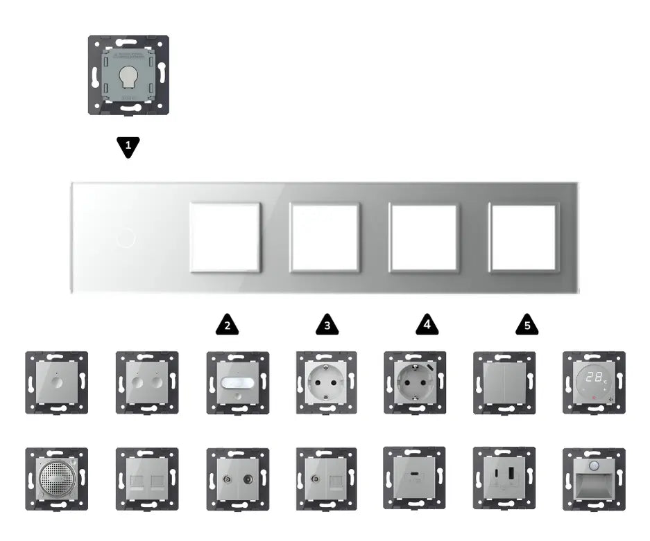 Zelf samenstellen | Grijs | Afdekraam 1+SR+SR+SR+SR Livolo Nederland B.V.