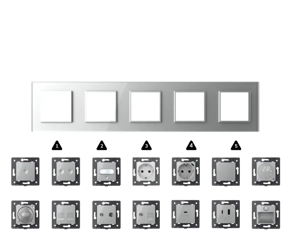 Zelf samenstellen | Grijs | Afdekraam SR+SR+SR+SR+SR Livolo Nederland B.V.