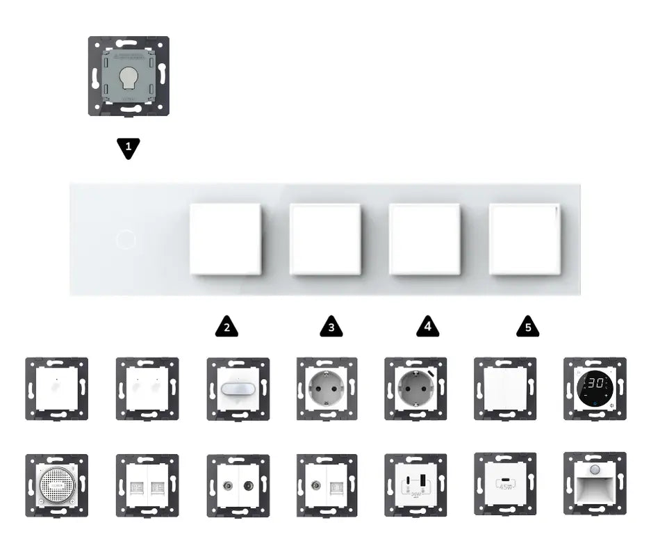 Zelf samenstellen | Wit | Afdekraam 1+SR+SR+SR+SR Livolo Nederland B.V.