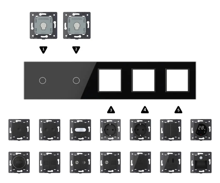 Zelf samenstellen | Zwart | Afdekraam 1+1+SR+SR+SR Livolo Nederland B.V.
