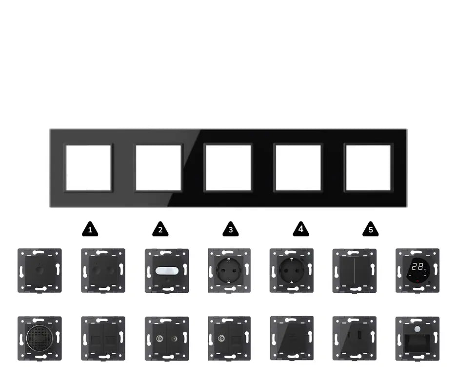 Zelf samenstellen | Zwart | Afdekraam SR+SR+SR+SR+SR Livolo Nederland B.V.