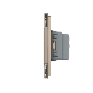 Gouden Franse Livolo SR wandcontactdoos met drie stopcontactmodules