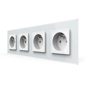 Witte Livolo viervoudige wandcontactdoos met Franse penaarde en SR modules