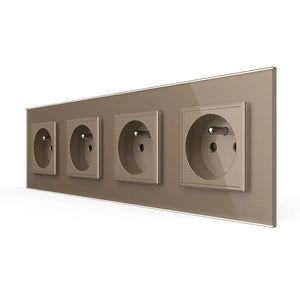 Gouden Livolo viervoudige wandcontactdoos met Franse penaarde en SR modules
