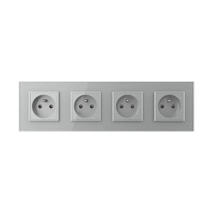 Vier grijze Livolo stopcontactmodules met Franse aardingspen