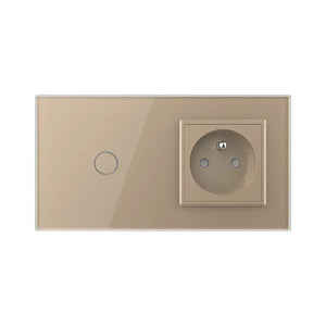 Gouden Livolo touch schakelaar met stopcontact met aardpen voor luxe interieur