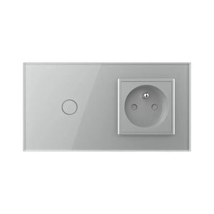 Grijze Livolo touch schakelaar met stopcontact met aardpen voor luxe interieur