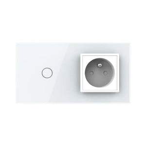 Witte Livolo touch schakelaar met stopcontact met aardpen voor luxe interieur