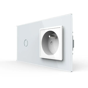 Witte Franse wandcontactdoos met touch lichtschakelaar als design schakelmateriaal